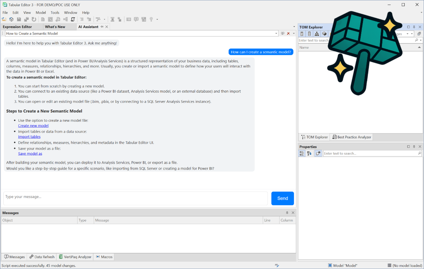 Screenshot of Tabular Editor 3 AI Assistant