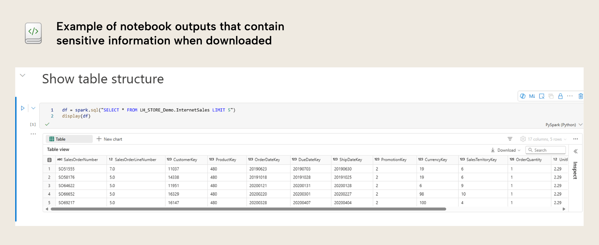 Example of notebook outputs with sensitive information