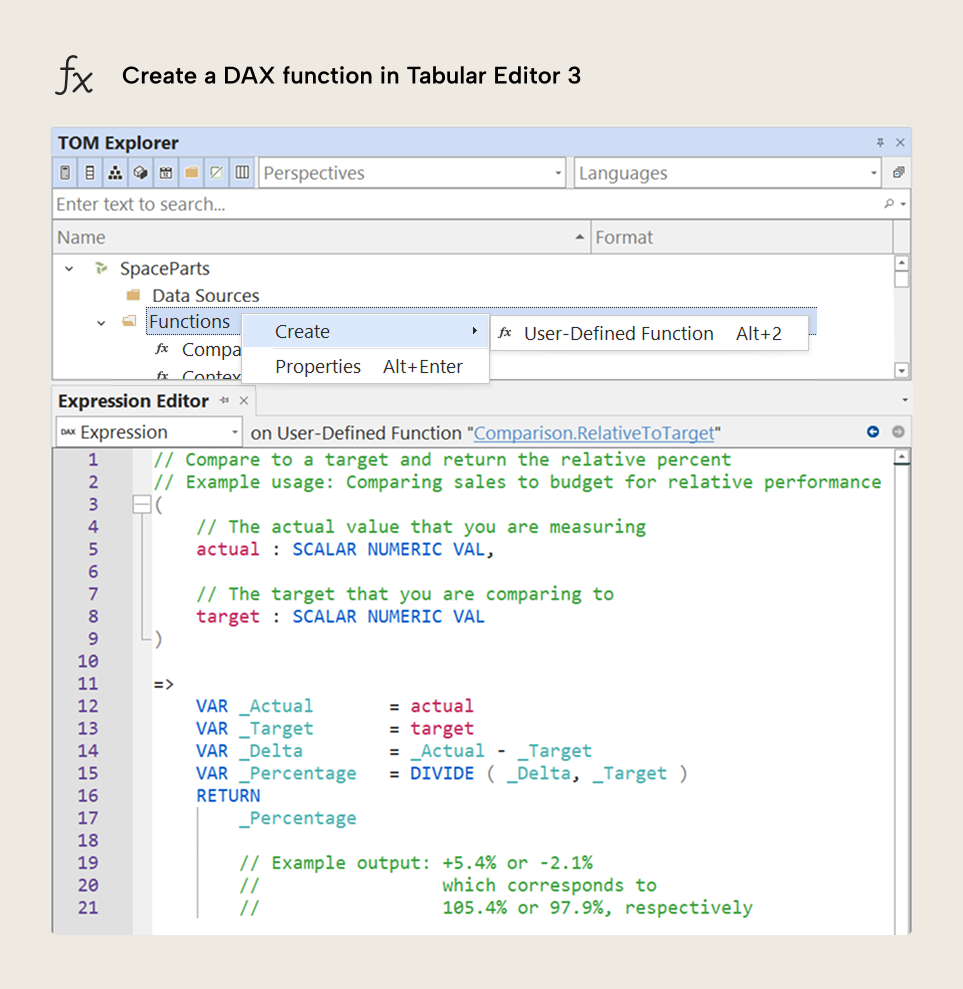 UDF-Create a DAX function in Tabular Editor 3