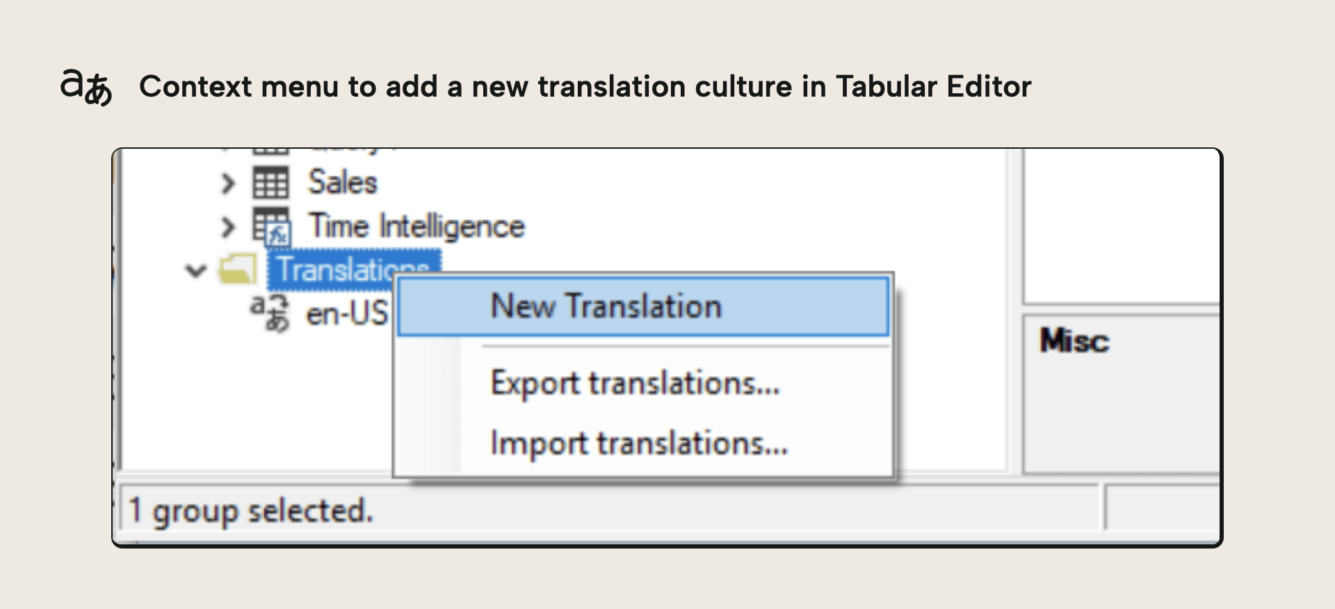 Adding a new Translation culture from the Translations folder in Tabular Editor