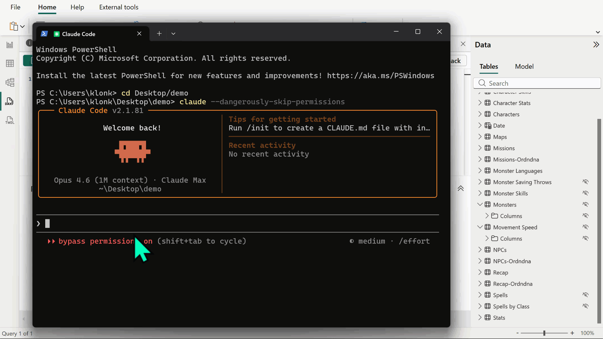 KB044 Figure 4 - Animated demonstration of Claude Code in the terminal using the Tabular Editor CLI to discover, explore, query, and modify a semantic model connected via the Power BI REST API