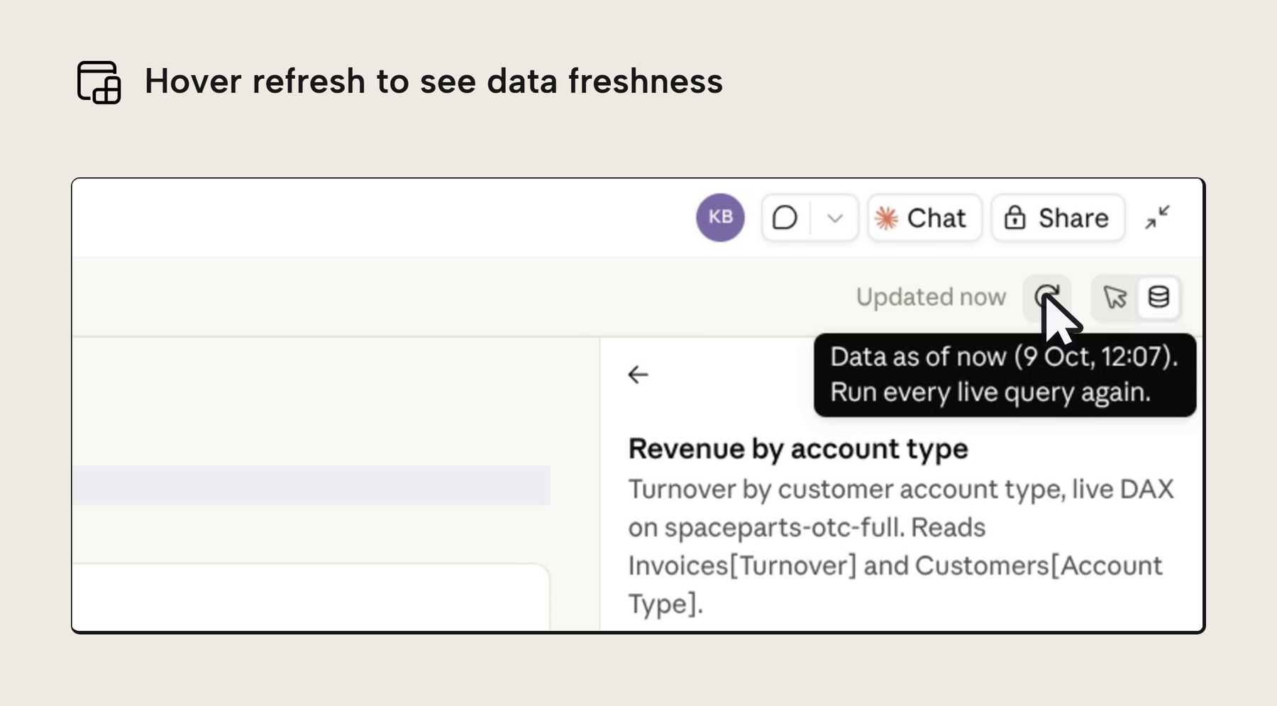 Hovering the refresh button shows the data freshness