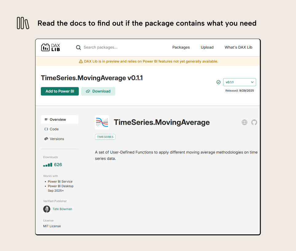 V001 Figure 4 - Power BI report showing quarterly sales trends with 5-day and 7-day moving averages, demonstrating how the 7-day window smooths out weekend effects